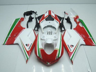 Carenado Ducati 848 1098 1198 07-14 - Blanco & Rojo con Verde Raya